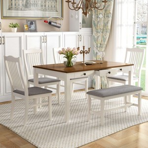 Vatros 6-Piece Vintage Dining Table Set with Storage Drawer - 1 of 4