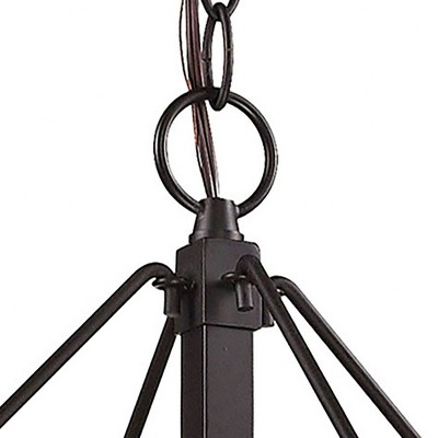 Oil Rubbed Bronze Drum Chandelier with Mercury Glass and Beige Fabric Shade