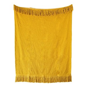 Hand Woven Fringed Throw Blanket Mustard Cotton by Foreside Home & Garden - 1 of 4