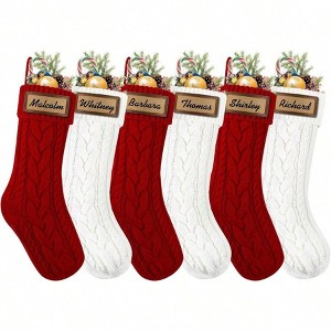 6 Pack Personalized Stockings 18in Large Knitted Christmas Hanging Decoration with Leather Patches Custom Name - 1 of 4