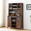 WhizMax Coffee Bar Wine Cabinet with Sliding Barn Doors, 70" Tall Farmhouse Kitchen Hutch with Wine & Glasses Rack, for Kitchen, Dining Room - 3 of 4