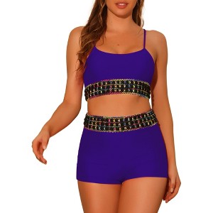 Elerevyo Women's Contrast Color High Waisted Scoop Neck Swimsuit Bathing Suit 2 Pcs - 1 of 4