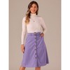 Allegra K Women's High Waist Solid Button Front A-Line Belted Corduroy Midi Skirt - 2 of 4