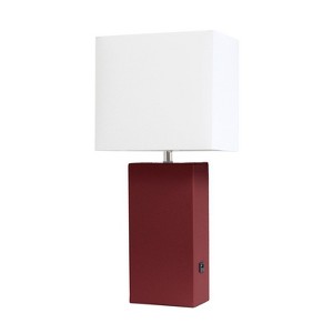 21" Lexington Leather Base Modern Home Decor Bedside Table Lamp with USB Charging Port and Fabric Shade - Lalia Home - 1 of 4