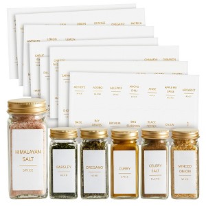 Talented Kitchen 140 Pieces Gold Spice Jar Labels, Minimalist Style Preprinted All Caps Text on White Stickers for Seasonings, Herbs - 1 of 4