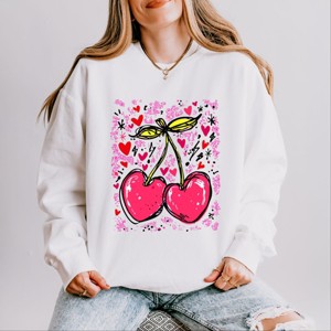Cherry Hearts Grunge - Women's Lightweight Garment Dyed Sweatshirt - 1 of 3