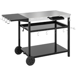 Outdoor Bar Cart Grill Table with Stainless Steel Tabletop, Wheeled Outdoor Serving Cart Prep Table with Storage - 1 of 4
