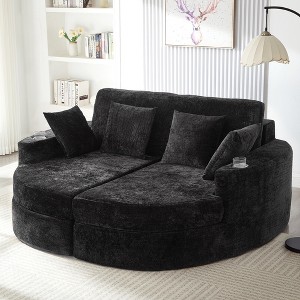 80"W Curved Chaise Lounge Sofa with Cup Holders, Seal Velvet Boneless Upholstered Sofa Couch for Living Room - ModernLuxe - 1 of 4