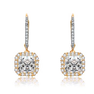 Guili Square Drop Earrings in Sterling Silver with Clear CZ, Rhodium, Gold & Rose Gold Plating – Modern Sparkle with Geometric Elegance - 1 of 4