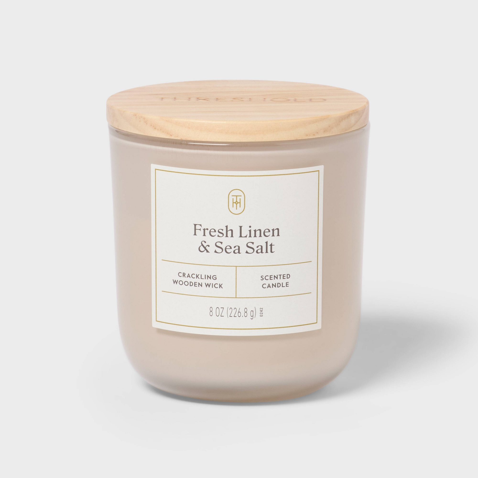 Wooden Wick Fresh Linen and Sea Salt Jar Candle Gray 8oz - Threshold™