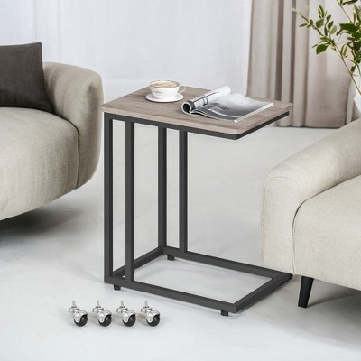 C Shaped End Table TV Tray End Table, C Shaped TV Tray With Metal Frame Rolling Casters TV Tables For Living Room For Eating Bed Table Tray