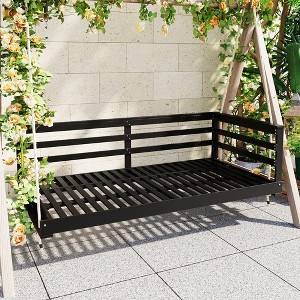 GDFStudio Frank Patio Acacia Wood Porch Swing Bed with 96 inch Hemp Ropes - 1 of 4