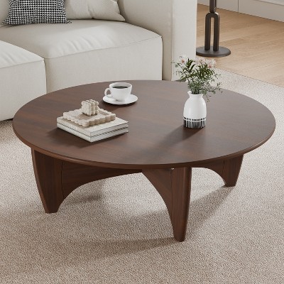Wooakway 38"L 16"H 38"D Round Wood Coffee Table Teapoy End Table Side Table with Cross Legs for Livingroom