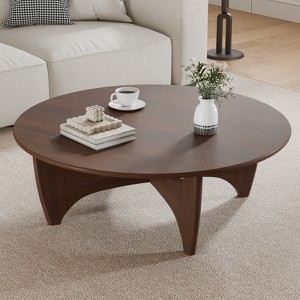 Wooakway 38"L 16"H 38"D Round Wood Coffee Table Teapoy End Table Side Table with Cross Legs for Livingroom - 1 of 4