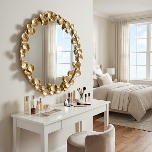 Spassway 35" Gold Metal Petal Frame Decorative Wall Mirror Modern Decor Round Vanity Mirror for Bathroom Living Room Entryway Hallway Dining Room - 1 of 4