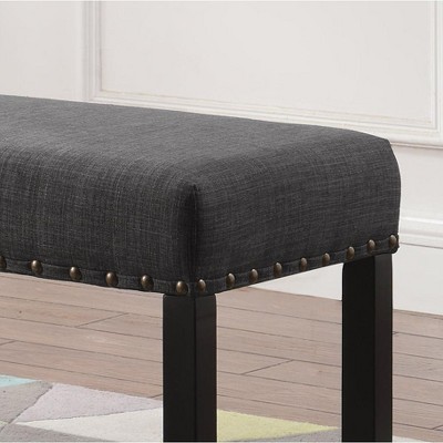 Elegant Grey Linen and Cotton Dining Bench with Nailhead Trim
