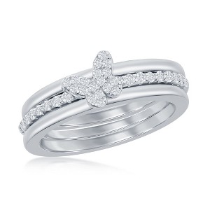 Bella Silver Sterling Silver 3-PC Micro Pave CZ Butterfly Ring - Available Sizes:  9 ,  6 ,  7 ,  8 - 1 of 3