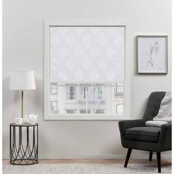 64"x27" Marseilles Damask Blackout Roman Curtain Shades White - Exclusive Home