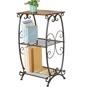 Collections Etc 3-Tier Metal Shelves with Cherry Finish Wood Top End Table 14.25 X 12 X 26 Black N/A - 1 of 2