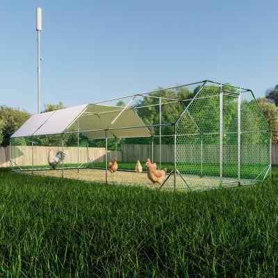 LAOTIES Large Metal Walk-in Chicken Coop,Outdoor Poultry Run with UV-Resistant Roof And Lockable Door
