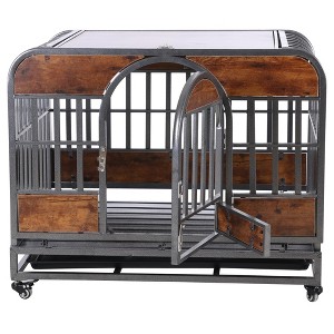 GustoWave 46'' Heavy Duty Metal Dog Crate , Dog Crates for Large Dogs with Wheels, Metal Cage, Wood Kennel Dog Crate with Removable Tray - 1 of 4