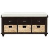 YOOCOZZ Solid Wood Rustic Storage Shoe Bench with 3 Rattan Baskets and 3 Drawers - 2 of 4