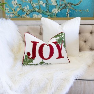 Whisen Embroidered Christmas Throw Pillow, 14x20" Velvet Lumbar Cushion with Green Holiday Accents - 1 of 4
