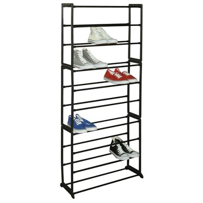 Home Basics Easy Assemble Space-Saving 30 Pair Shoe Tower Multi-Purpose Storage Rack, Black