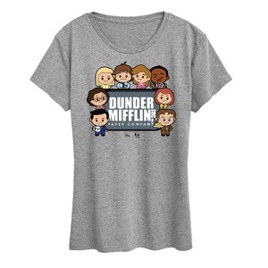 Women's The Office Dunder Mifflin Paper Company Chibi Characters Short Sleeve Graphic T-Shirt - Heather Grey - Small - 1 of 4