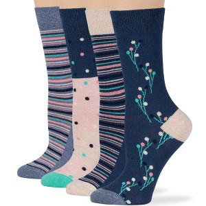 Women Cotton Calf Patterned Socks - 4 Pack - Coffee, Puppy, Flowers, Birds, Cat - Shoe Size 5-9 M, 8-12 L - Multicolors | 7BIGSTARS KINGDOM - 1 of 4
