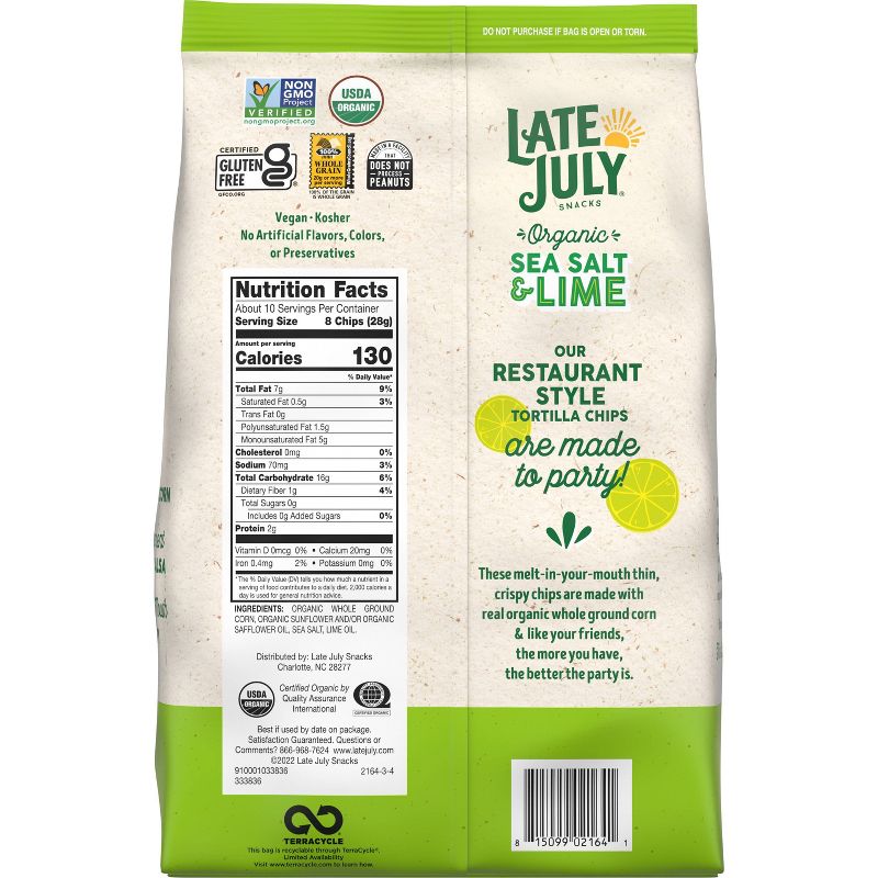 Late July Snacks Thin and Crispy Organic Tortilla Chips with Sea Salt and Lime - 10.1oz, 5 of 10