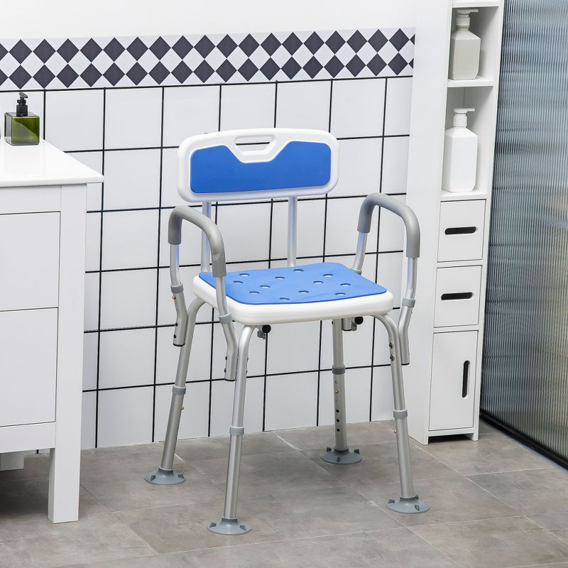 HOMCOM EVA Padded Shower Chair with Arms and Back, Bath Seat with Adjustable Height, Anti-slip Shower Bench for Seniors, Disabled, Tool-Free Assembly, 3 of 7