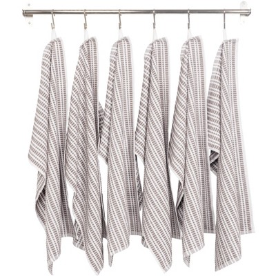 Set of 6 Gray and White Cotton Terry Kitchen Towels