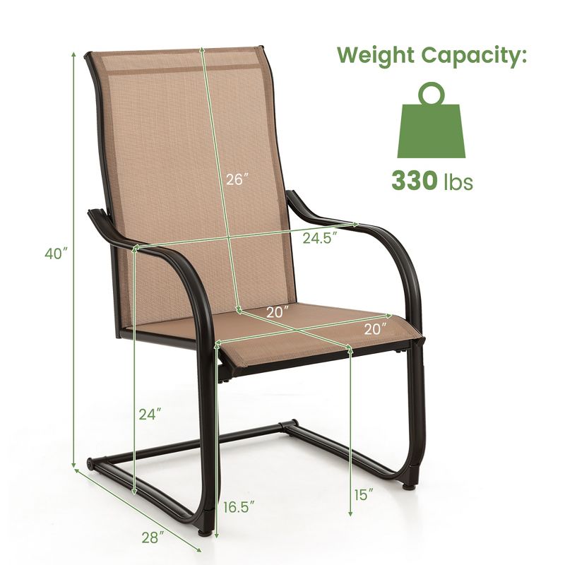 Costway 2pcs C-Spring Motion Patio Dining Chairs  All Weather Heavy Duty Outdoor Brown, 3 of 9