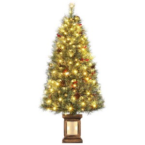 3/4.5Ft Artificial Christmas Tree With Warm White LED Lights，Fiber Optic-Like Flocked Tree  for Home, Shops, Party and Holiday Christmas Decoration - 1 of 4