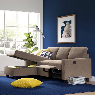 Oatmeal Polyester 3-Seater Sleeper Sectional with Inner-Spring and Storage