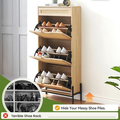 Natural Rattan  Shoe Cabinet Organizer Freestanding