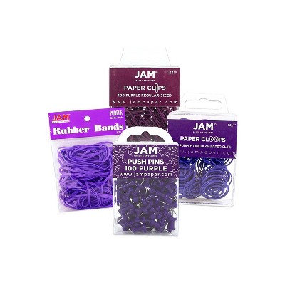 JAM Paper 1 Rubber Bands Push Pins Paper Clips & Round Paper Cloops Purple 3224PUOASRT