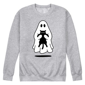 Men's - Instant Message - Ghost Holding Black Cat Graphic Fleece Sweatshirt - 1 of 4