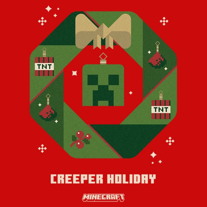 Boy's Minecraft Creeper Holiday Wreath T-Shirt, 2 of 5