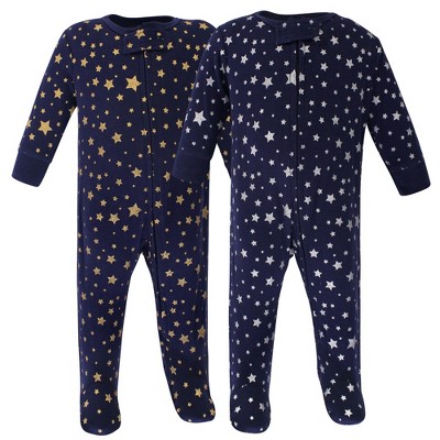 Image of Hudson Baby Baby Cotton Zipper Sleep and Play 2pk, Metallic Stars, 0-3 Months