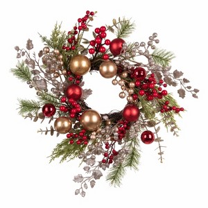 Gallerie II Glittered Leaf/Pine/Berry/Ball Wreath - 1 of 3
