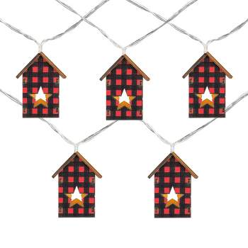 Northlight 10 Count B/O LED Warm White Plaid House Christmas Lights - 4.75' Clear Wire