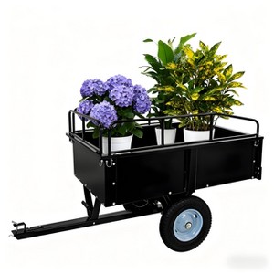 Heavy Duty Dump Cart, 15 Cubic Feet Tow Behind Garden Trailer with Raised Side Rails, Hand Pull or Foot-Release Utility Trailer for Garden, Black - 1 of 4