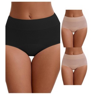 INSPIRE CHIC 3 Packs Leak Proof Briefs for Women's Cotton High Waist Elastic Waistband Period Underwear - 1 of 4