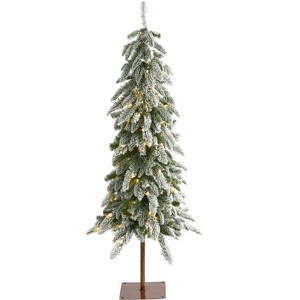 Nearly Natural 4.5-ft Flocked Washington Alpine Christmas Artificial Tree with 100 White Warm LED Lights and 285 Bendable Branches - 1 of 4