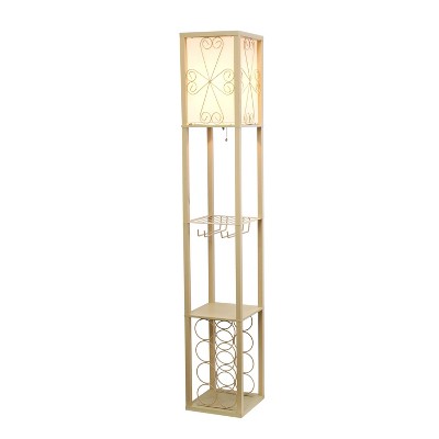 Chic White 12" Multi-Functional Wine Rack Shelf Lamp with Linen Shade