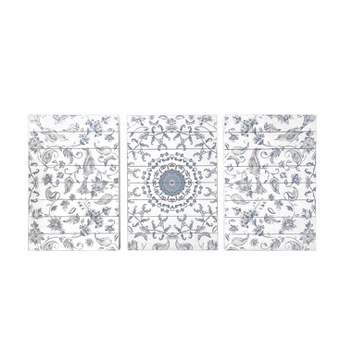 48" x 24" Chinoiserie Pattern Triptych Print on Planked Wood Wall Sign Panel Gray - Gallery 57
