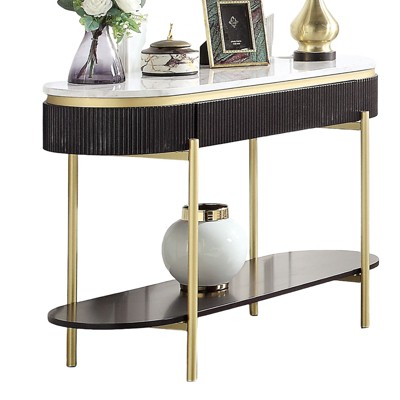 GlasFlength Console Tables, Sophisticated Half-Moon Console Table, Decorative Banding, Black, 52"*20"*12"