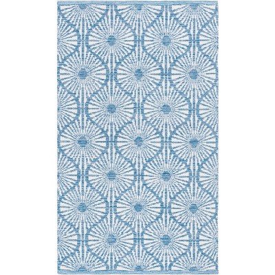 Coastal Charm Blue/Ivory Cotton Hand-Woven Area Rug, 3' x 5'